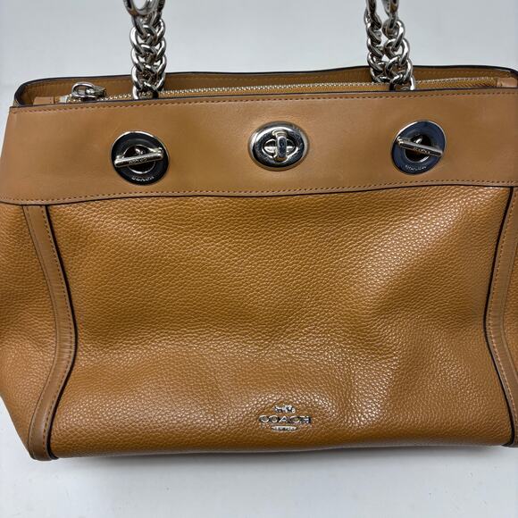 Coach Turnlock Edie Bag Tan Silver Hobo Pebble Leather DIY Handles - Picture 3 of 15